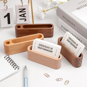 Wooden Business Card Holder with Pen Slot