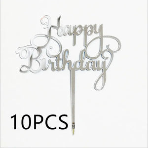 10Pcs Rose Gold Happy Birthday Cake Topper
