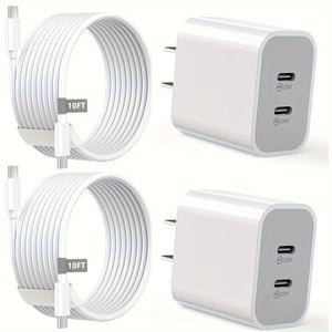 10FT Fast 20W Dual Port USB C Charging Block with Extra Long USB C to C Charging Cable