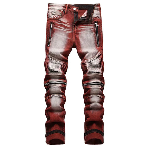 Casual Coated Straight Pleated Jeans