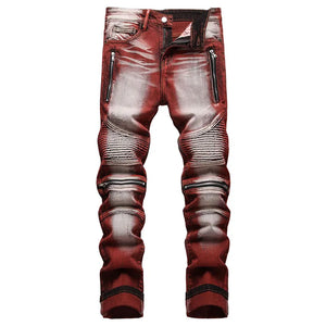 Casual Coated Straight Pleated Jeans