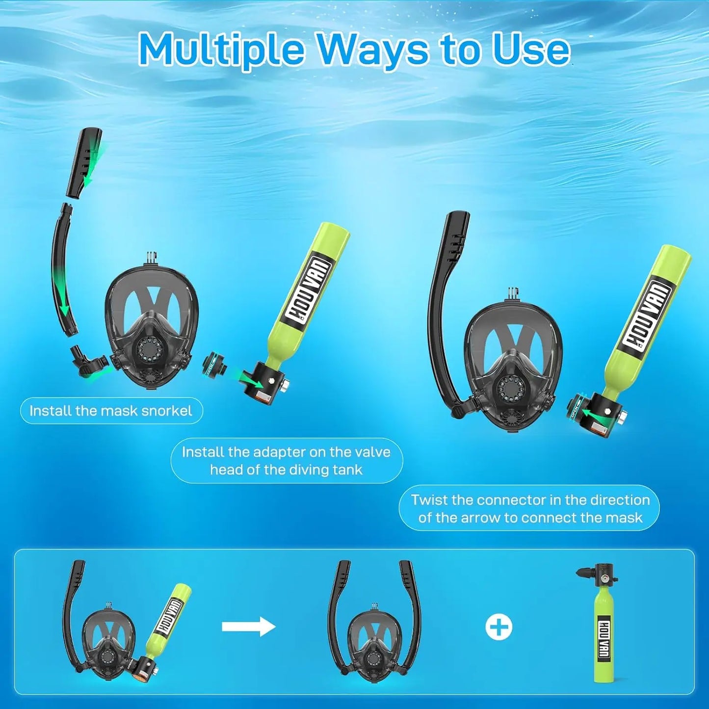 HOUVAN Full Face Mask with Mini 0.5L Scuba Diving Tank And Hand Pump
