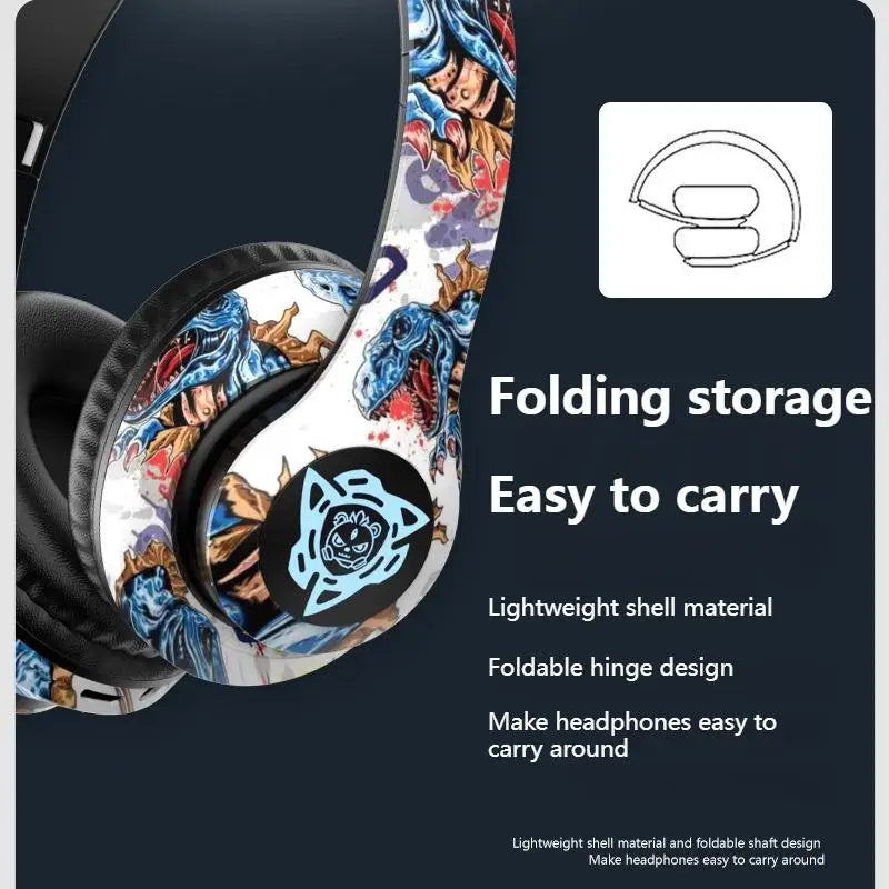 LED Graffiti Foldable Wireless Bluetooth Headphones Noise Canceling with Super Bass