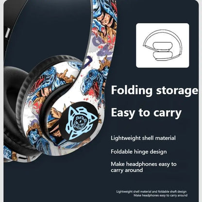 LED Graffiti Foldable Wireless Bluetooth Headphones Noise Canceling with Super Bass