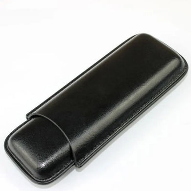 2 Tube Black Leather Cigar Holder Case