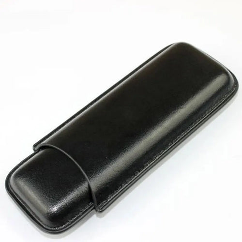 2 Tube Black Leather Cigar Holder Case