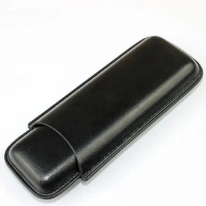 2 Tube Black Leather Cigar Holder Case