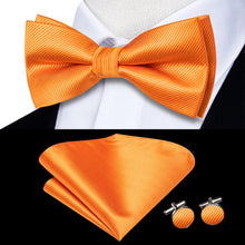Solid Silk Bow Tie Hanky Cuff Links Set