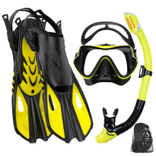 Mask Fin Snorkel Set Panoramic View Mask Adjustable Dive Flipper Dry Top Snorkel and Travel Bag
