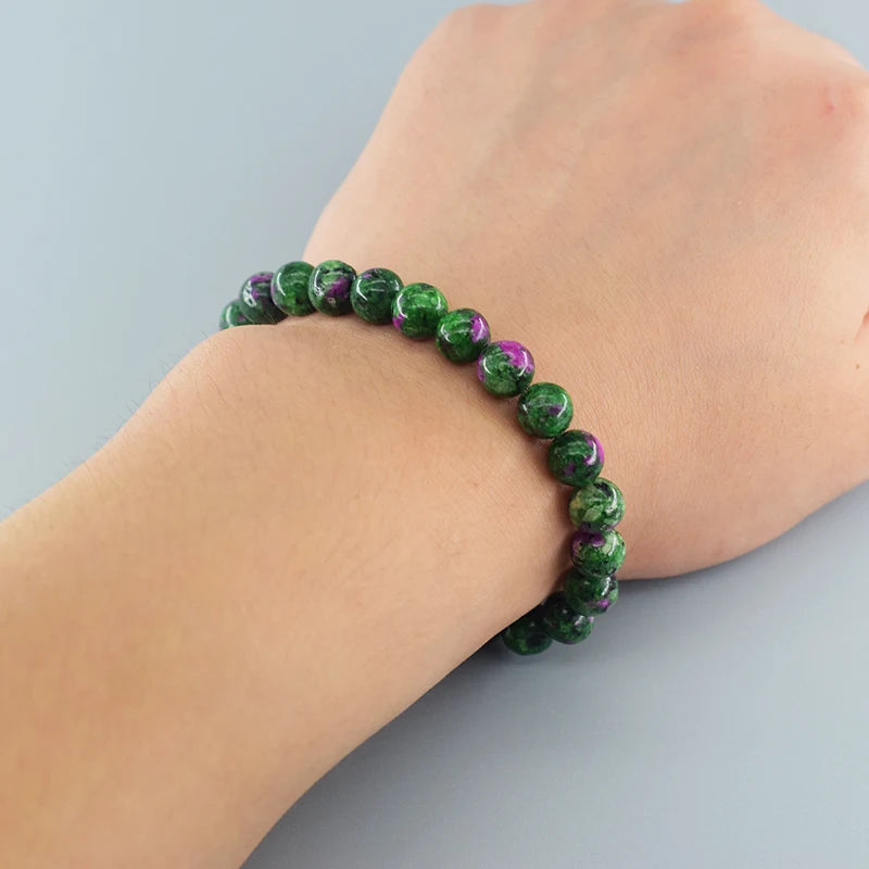 Geniune Natural Epidote Zoisite Stone Bead Bracelet