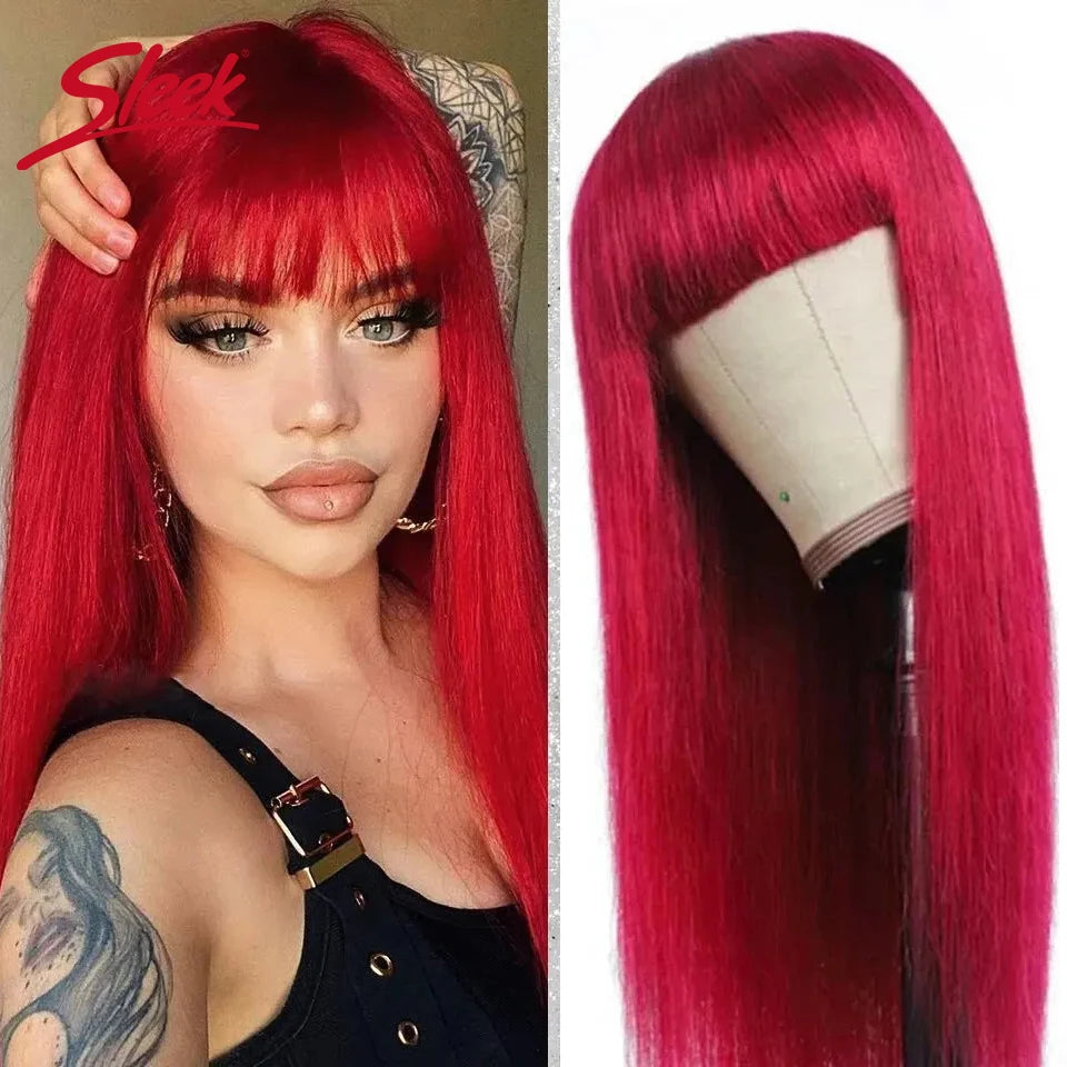 Brazilian Straight Sleek Human Hair Wig With Bangs