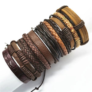 10 Pcs/set Black Wrap Woven Handmade Leather Bracelets