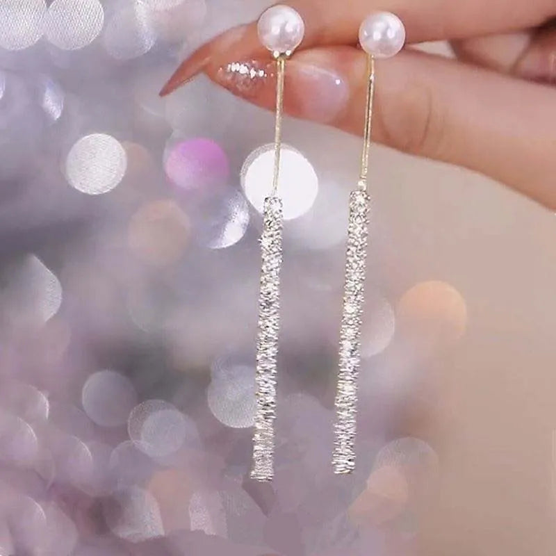Long Tassel Pearl Dangle Earrings for Women