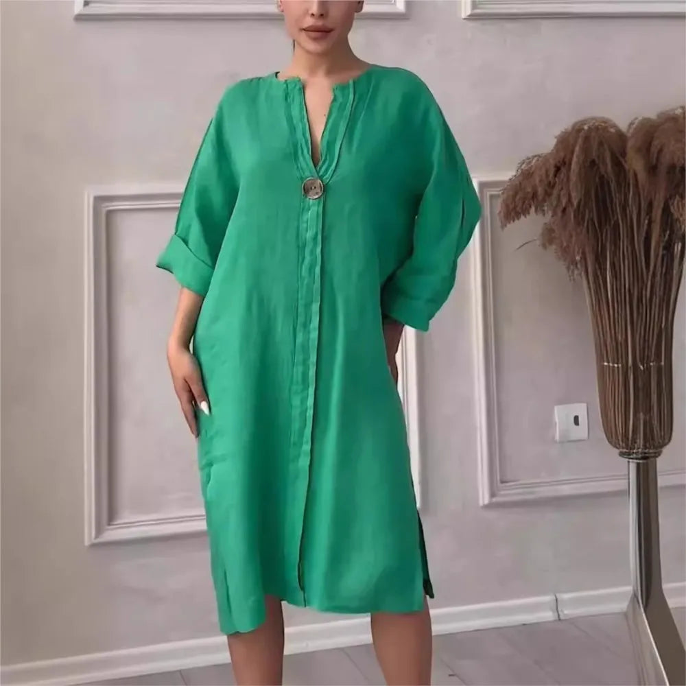 Loose V-neck Two Side Slit Pullover Dress