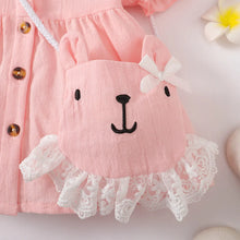 2PCS Baby Girl Pink Short Sleeve Dress with Cute Shoulder Bag