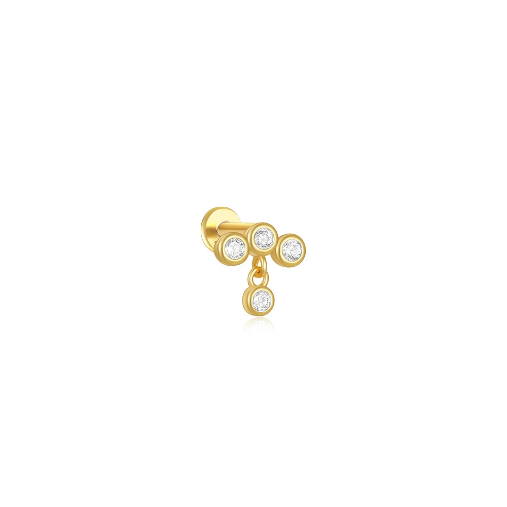 925 Sterling Silver Heart Flat Push-Back Zircon Piercing Stud Earrings