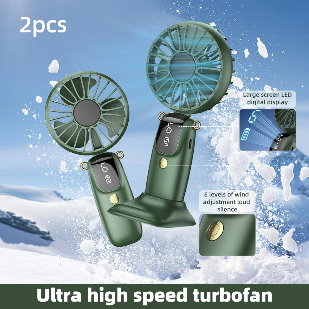 2PCS  Mini Handheld 6 Speed Rechargeable Fan with Phone Stand