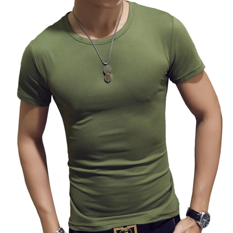 Slim Fit Solid Color Round Neck Tees