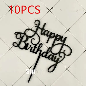 10Pcs Rose Gold Happy Birthday Cake Topper