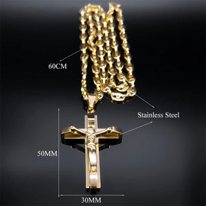 Stainless Steel Gold Color Crucifix Pendant Necklace