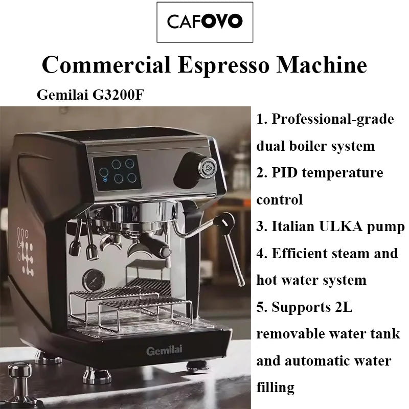 CAFOVO Gemilai G3200F Commercial Espresso Machine Dual Boiler 4-Hole Steam