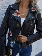 Floral Print Faux Soft Leather Jacket