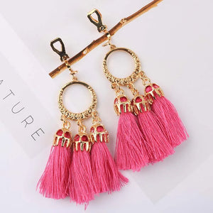 Trendy Bohemian Statement Tassel Clip On Earrings