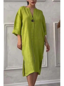 Long Sleeve Linen Solid Color Dress