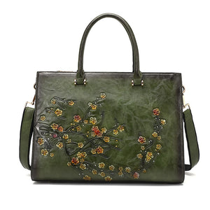 Large Capacity Leather Floral Embossed Shoulder Bag