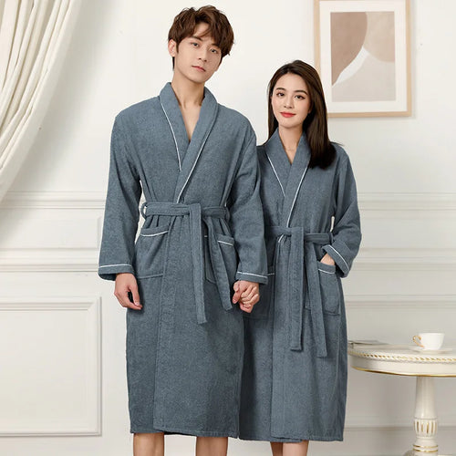 100% Cotton Couples Long Thick Absorbent Terry Bath Robe