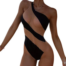 One Shoulder Backless Mesh Patchwork Monokini