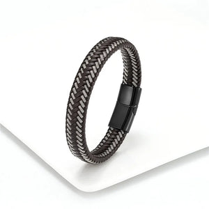 Leather Rope Stainless Steel Buckle Braided Bracelet