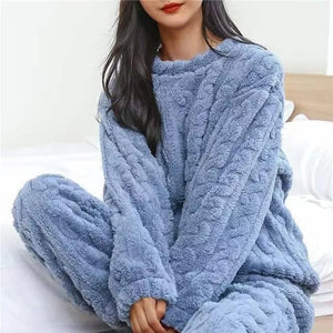 Soft Coral Velvet Jacquard Warm Pajama Set for Women