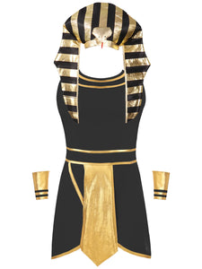 Egyptian Pharaoh King Costume with Cuffs Snake Head Hat