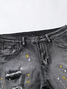 Creative Street Style High Stretch Paint Splatter Ripped Slim Jeans