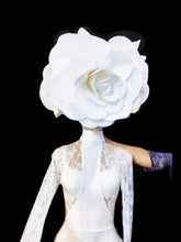 Valentine's Day White Rose Headdress + Lace Bodysuit + Long Dress + Bra + Gloves + Flower Set Stage Costume