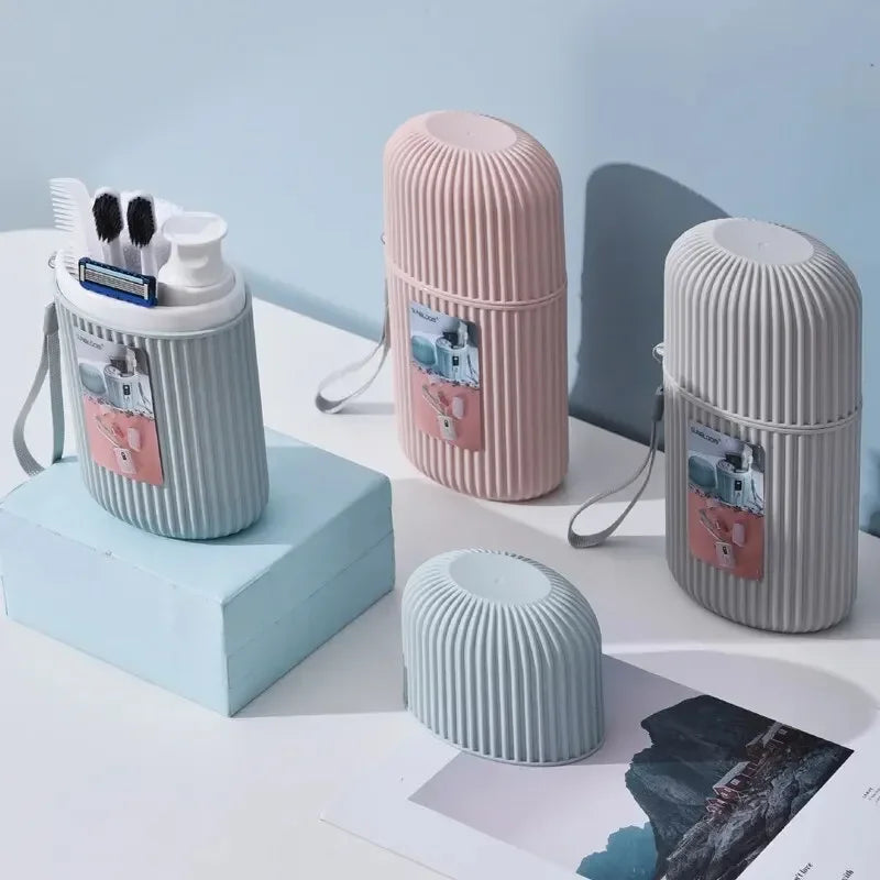 Portable Travel Mouthwash Cup Toothbrush Case with Lid Set