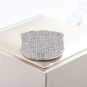 Silver Color Big Band Ring With Zircon Stones