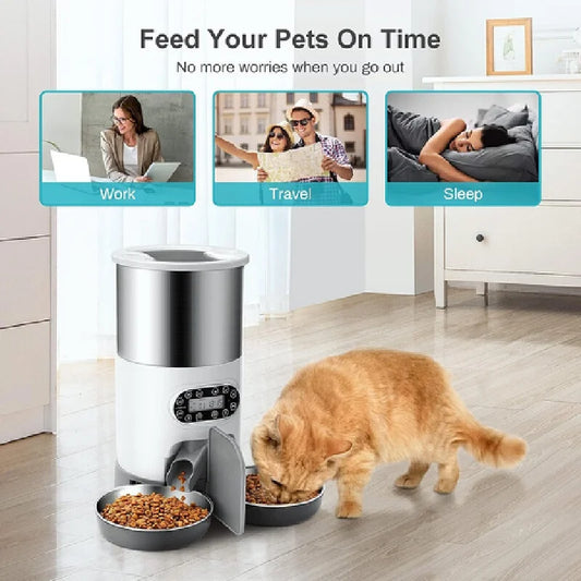 Cat Timing Smart APP Stainless Steel Double Meal Cat Feeder