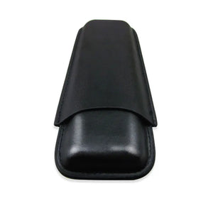 2 Tube Black Leather Cigar Holder Case