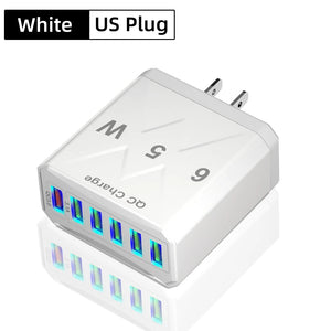 65W 6 Ports USB Fast Charging QC3.0 Travel Charger