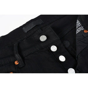 High Street Distressed Black Stretch Skinny Button Fly Ripped Jeans