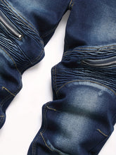 Ribbed Elastic Waist Straight Leg Jeans