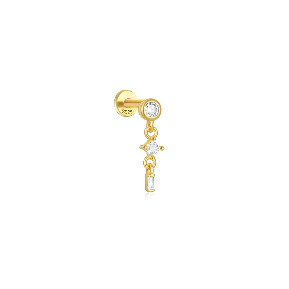 925 Sterling Silver Heart Flat Push-Back Zircon Piercing Stud Earrings