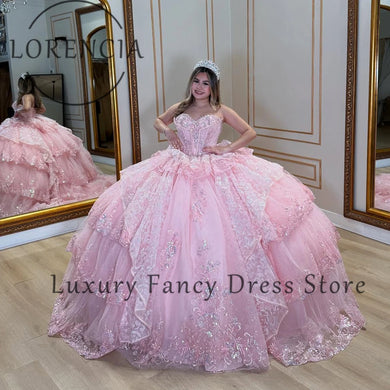 Princess Sparkling Applique Strapless Quinceanera Dress