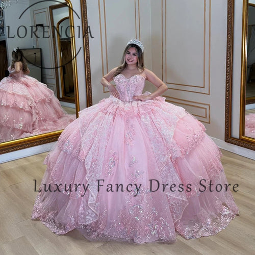 Princess Sparkling Applique Strapless Quinceanera Dress