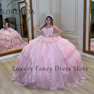 Princess Sparkling Applique Strapless Quinceanera Dress