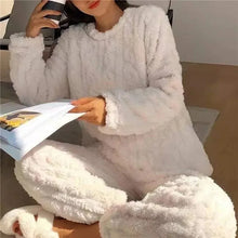 Soft Coral Velvet Jacquard Warm Pajama Set for Women