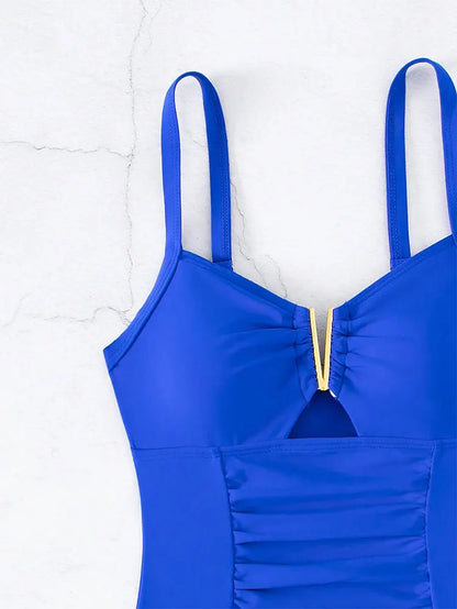 One Piece Solid Color Shoulder Strapped Swimsuit