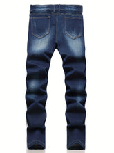 Ribbed Elastic Waist Straight Leg Jeans